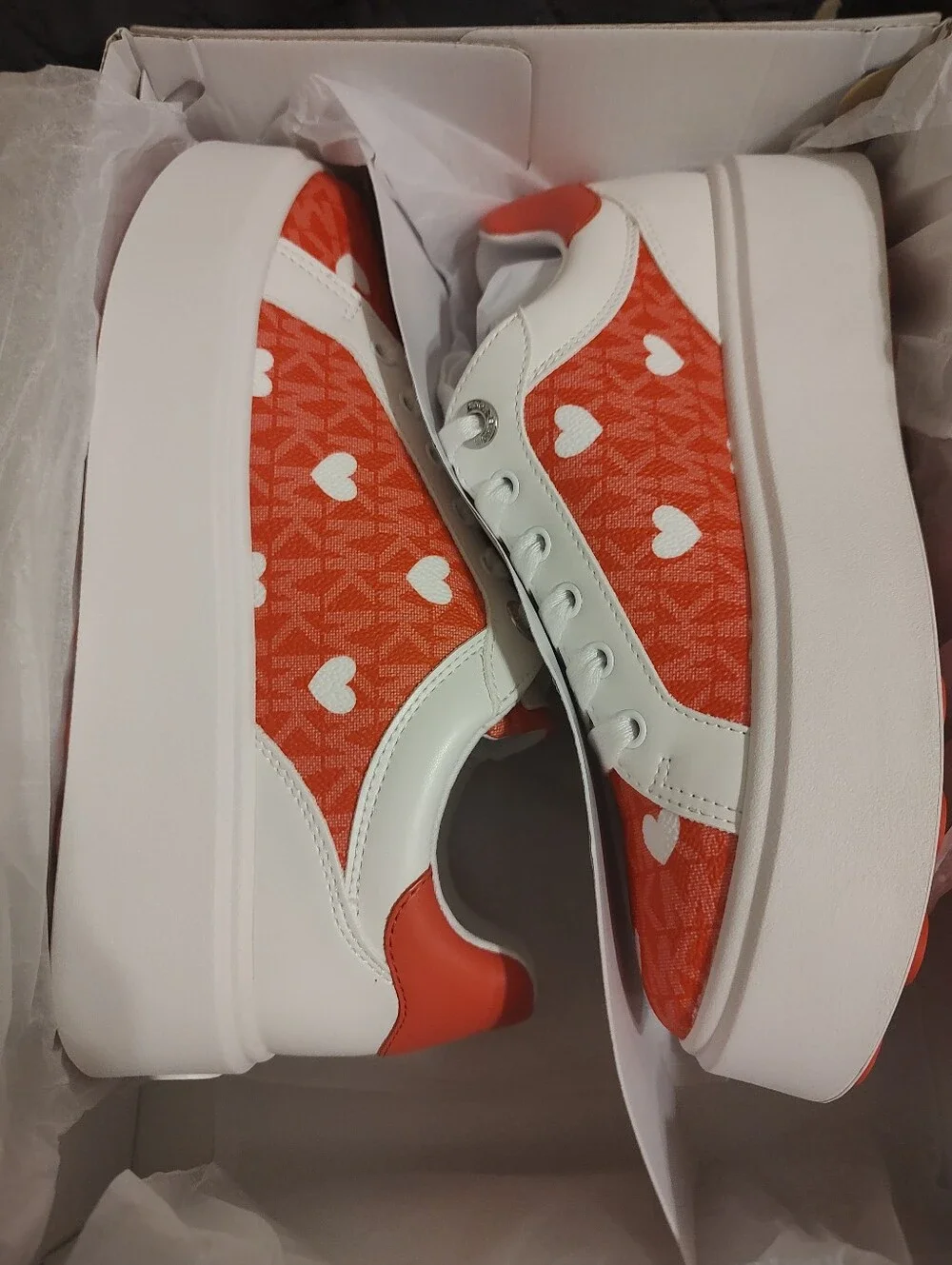 Michael Kors Romey Printed Signature Logo Platform Sneakers Hibiscus  Sz-7.5